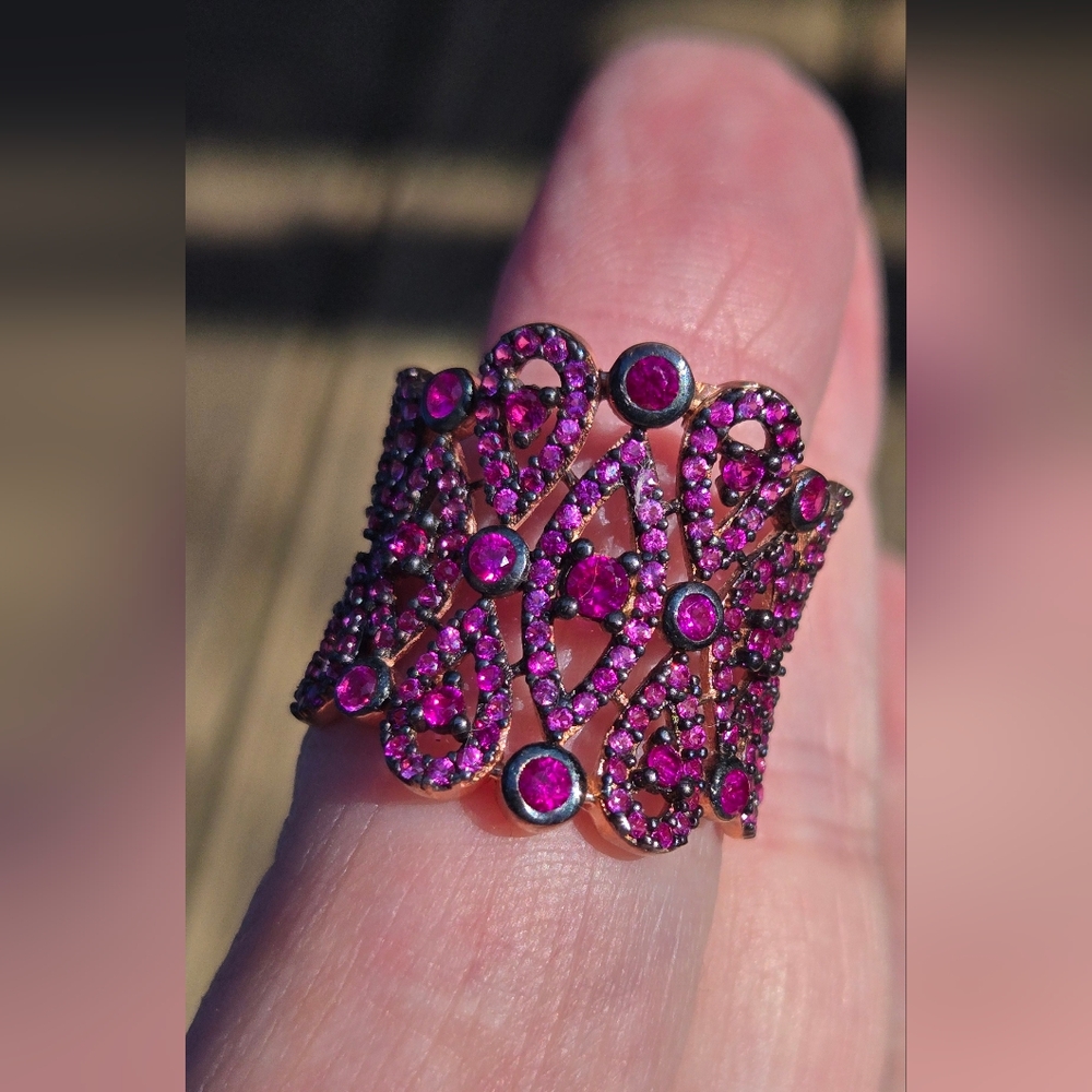 Ruby lace Sterling & Gold Lace Ring sz 7.5 - Picture 5 of 6